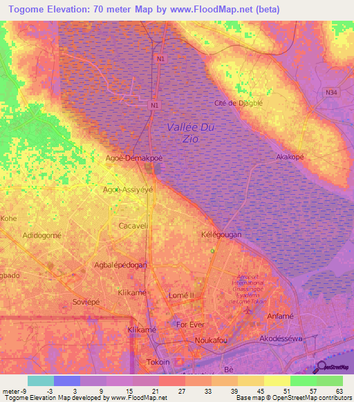 Togome,Togo Elevation Map