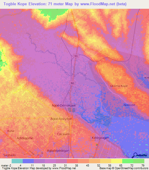 Togble Kope,Togo Elevation Map