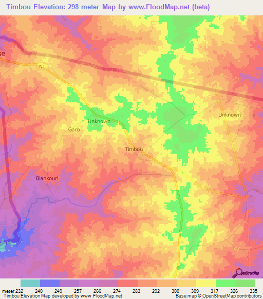 Timbou,Togo Elevation Map