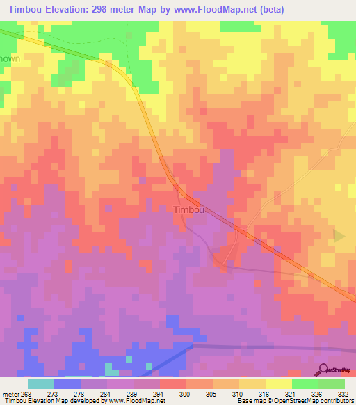 Timbou,Togo Elevation Map