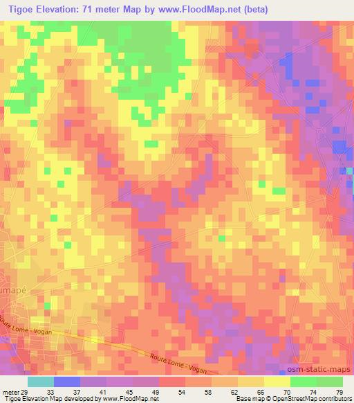 Tigoe,Togo Elevation Map