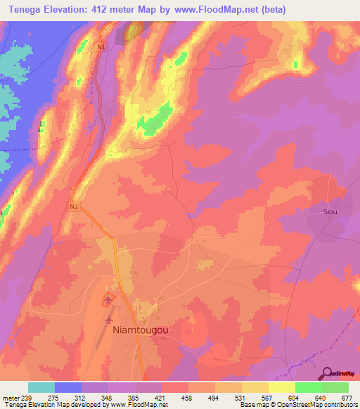 Tenega,Togo Elevation Map