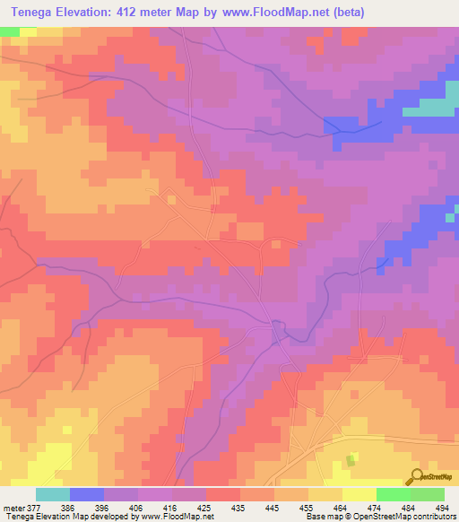 Tenega,Togo Elevation Map