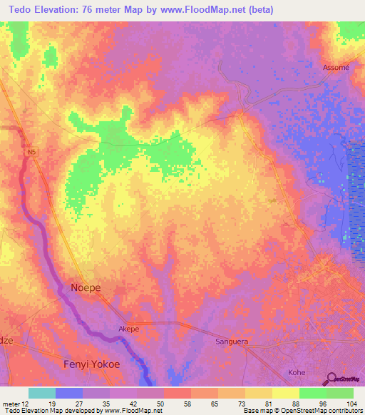 Tedo,Togo Elevation Map