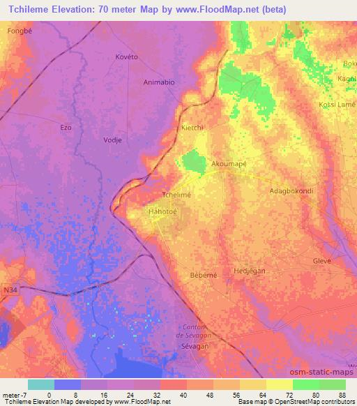 Tchileme,Togo Elevation Map