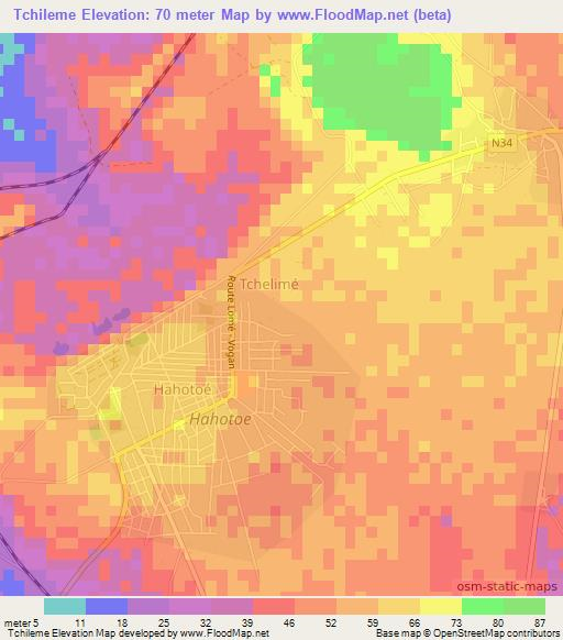 Tchileme,Togo Elevation Map