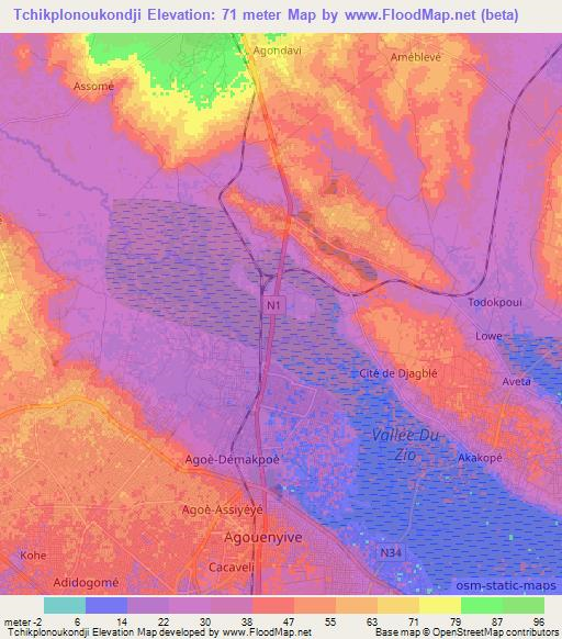 Tchikplonoukondji,Togo Elevation Map