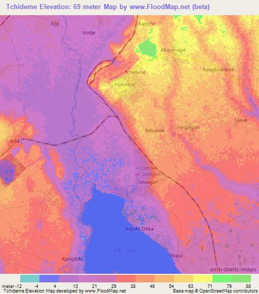 Tchideme,Togo Elevation Map