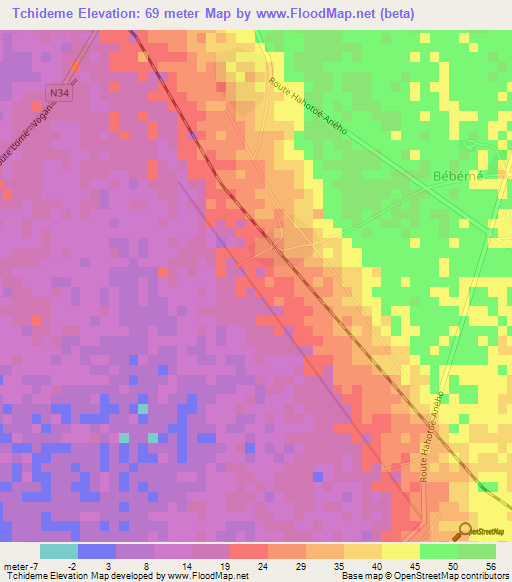 Tchideme,Togo Elevation Map