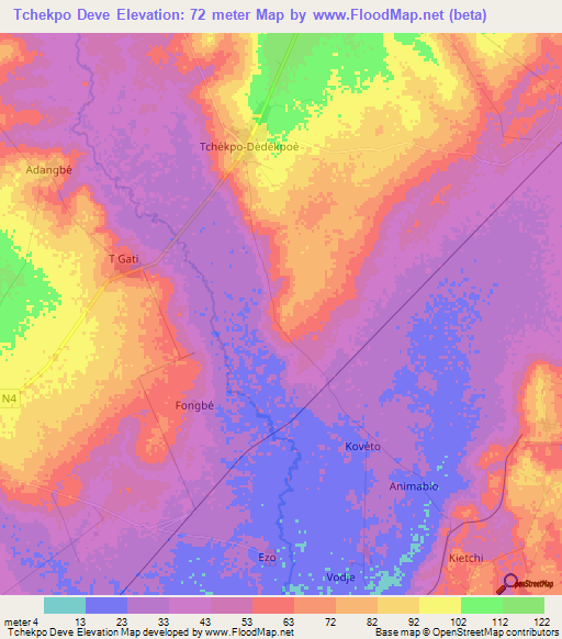 Tchekpo Deve,Togo Elevation Map