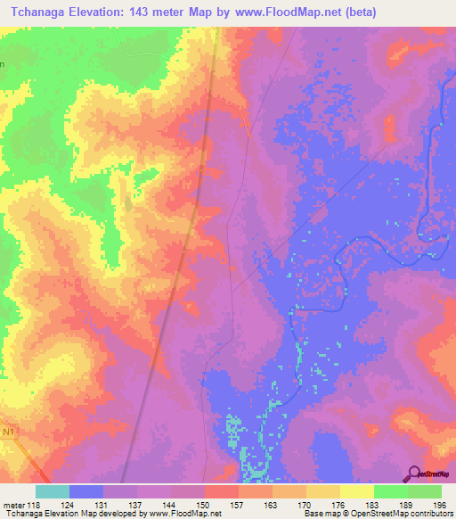 Tchanaga,Togo Elevation Map