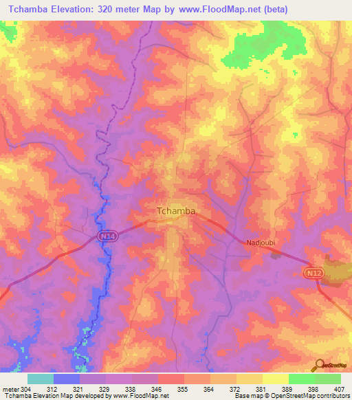 Tchamba,Togo Elevation Map