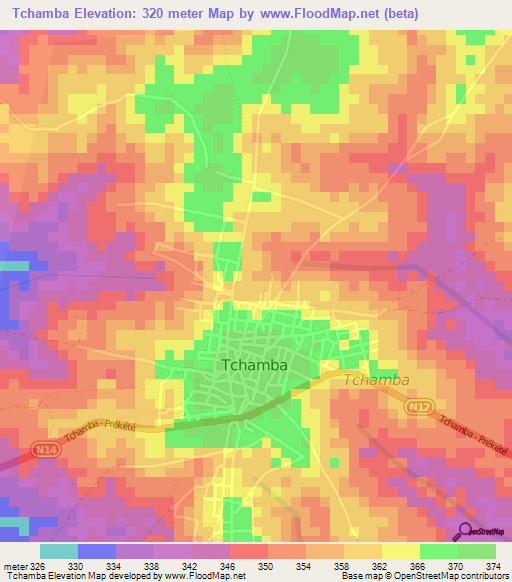 Tchamba,Togo Elevation Map