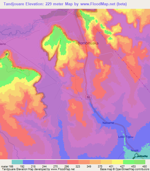 Tandjouare,Togo Elevation Map