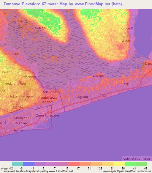 Tamanye,Togo Elevation Map