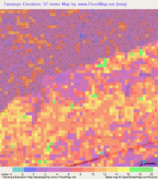 Tamanye,Togo Elevation Map