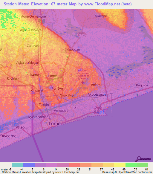 Station Meteo,Togo Elevation Map