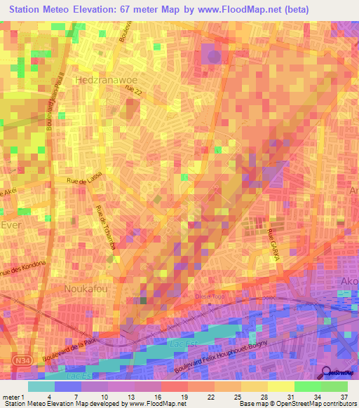 Station Meteo,Togo Elevation Map