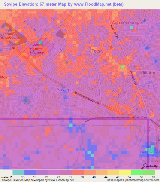 Sovipe,Togo Elevation Map