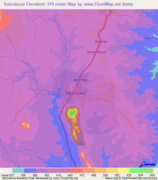 Sotouboua,Togo Elevation Map