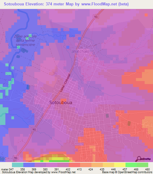 Sotouboua,Togo Elevation Map