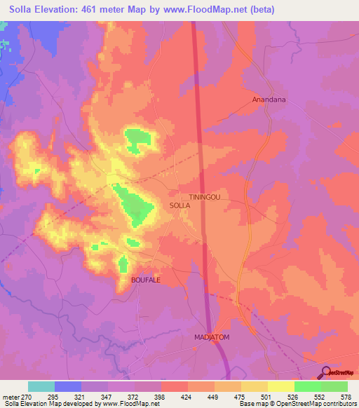 Solla,Togo Elevation Map