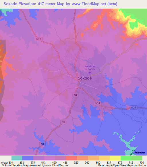 Sokode,Togo Elevation Map