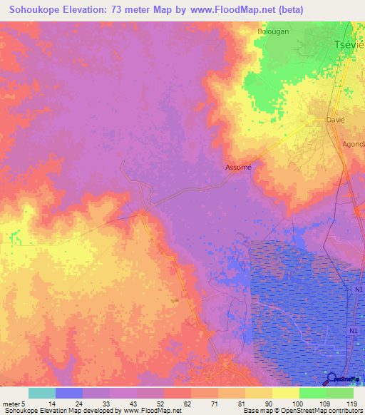 Sohoukope,Togo Elevation Map