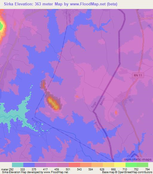 Sirka,Togo Elevation Map