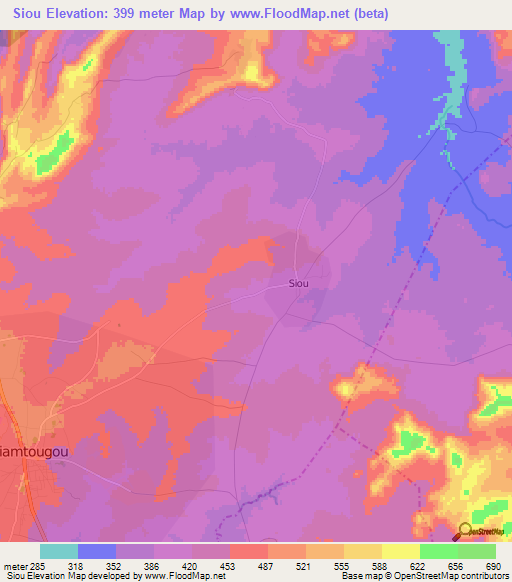 Siou,Togo Elevation Map