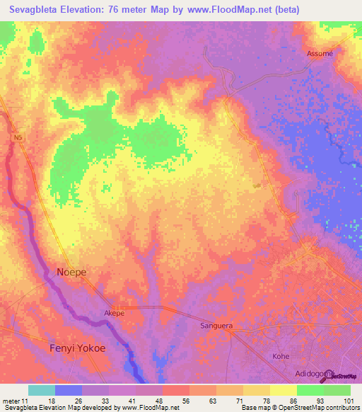 Sevagbleta,Togo Elevation Map