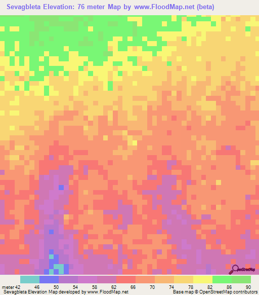 Sevagbleta,Togo Elevation Map