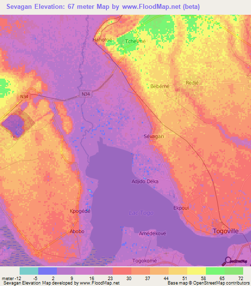 Sevagan,Togo Elevation Map