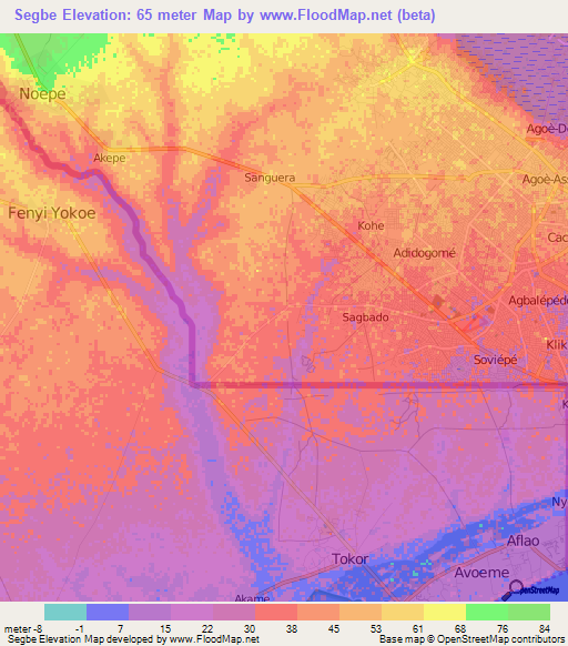 Segbe,Togo Elevation Map