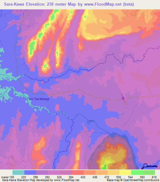 Sara-Kawa,Togo Elevation Map