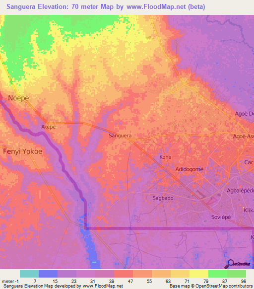 Sanguera,Togo Elevation Map