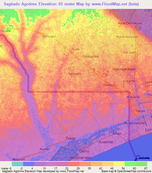 Sagbado Agotime,Togo Elevation Map