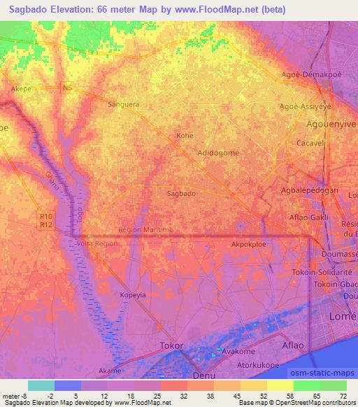 Sagbado,Togo Elevation Map