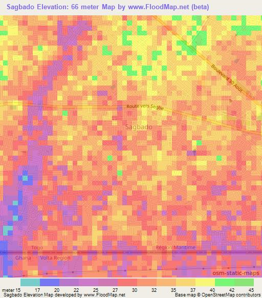 Sagbado,Togo Elevation Map