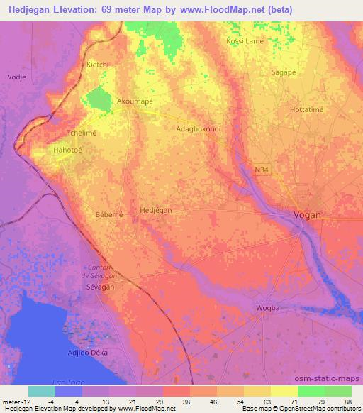 Hedjegan,Togo Elevation Map