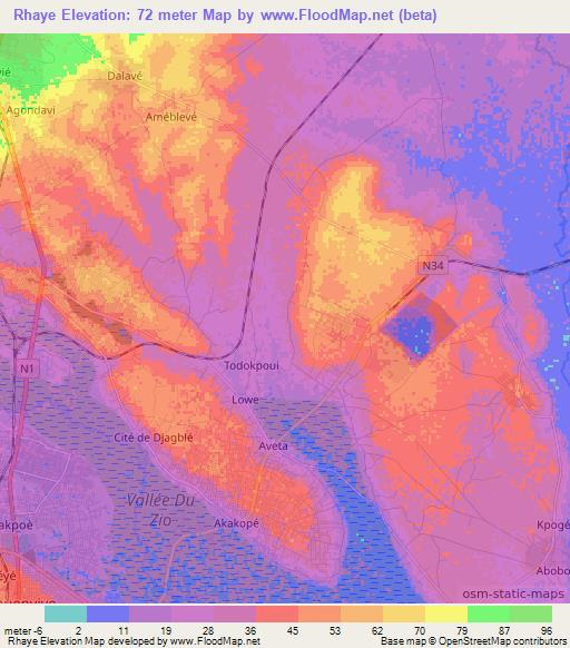 Rhaye,Togo Elevation Map