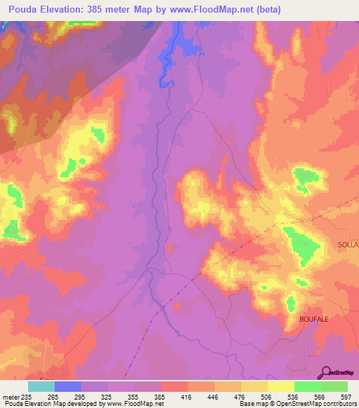 Pouda,Togo Elevation Map