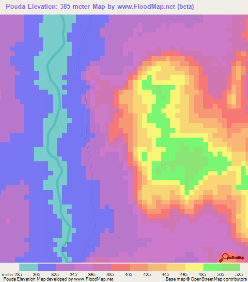 Pouda,Togo Elevation Map