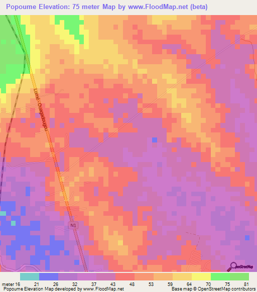 Popoume,Togo Elevation Map