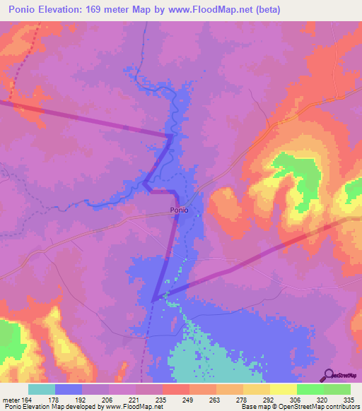 Ponio,Togo Elevation Map