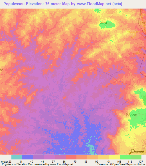 Poguiessou,Togo Elevation Map