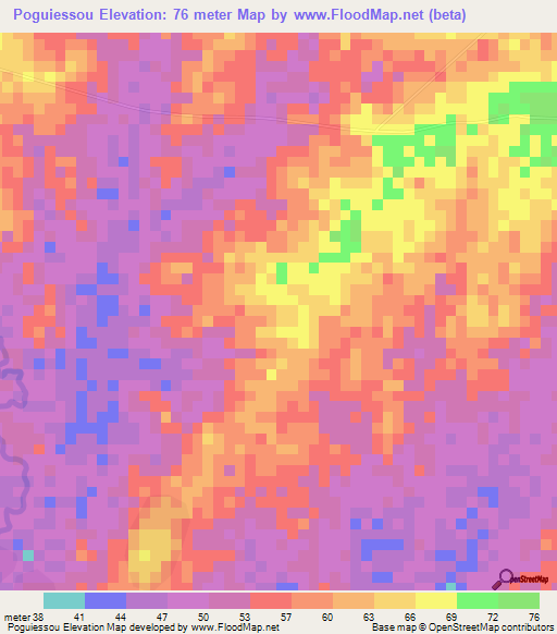 Poguiessou,Togo Elevation Map