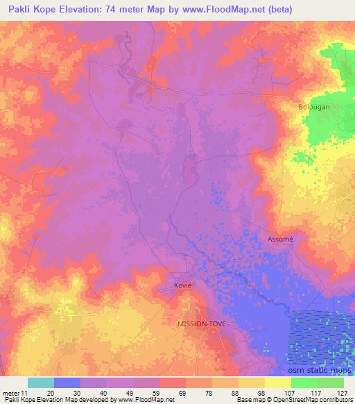 Pakli Kope,Togo Elevation Map