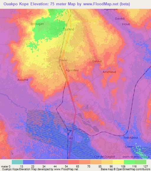 Ouakpo Kope,Togo Elevation Map