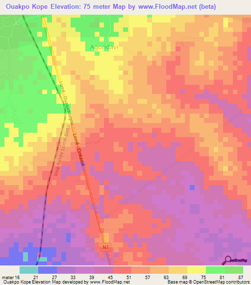 Ouakpo Kope,Togo Elevation Map